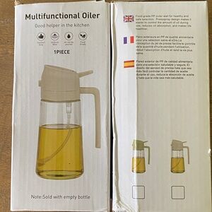 2 Multifunctional Oil Dispensers Bottle- Clear with Beige Lid